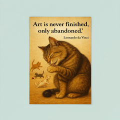 art is never finished leonardo da vinci perfectionist cat grooming while others play inspiring post poster 8