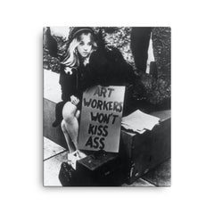 Art Workers Won't Kiss Ass - Art Workers Coalition AWC canvas print on a plain backdrop in size 16"x20".