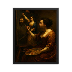 Artemisia Gentileschi painting Judith triumphant framed print on a plain backdrop in size 16"x20".