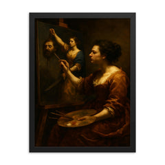 Artemisia Gentileschi painting Judith triumphant framed print on a plain backdrop in size 18"x24".