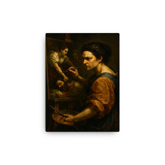 Artemisia Gentileschi painting Judith with grim focus canvas print on a plain backdrop in size 12"x16".