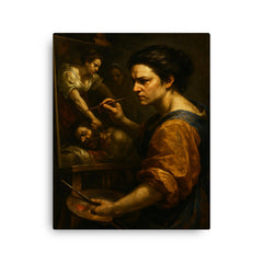 Artemisia Gentileschi painting Judith with grim focus canvas print on a plain backdrop in size 16"x20".