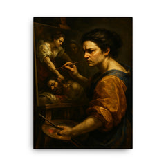 Artemisia Gentileschi painting Judith with grim focus canvas print on a plain backdrop in size 18"x24".