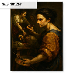 Artemisia Gentileschi painting Judith with grim focus metal print on a plain backdrop in size 18"x24".