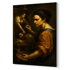Artemisia Gentileschi painting Judith with grim focus metal print mockup