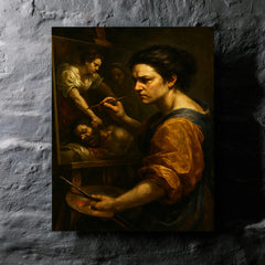 Artemisia Gentileschi painting Judith with grim focus metal print mockup