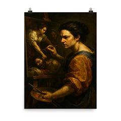 Artemisia Gentileschi painting Judith with grim focus poster on a plain backdrop in size 8"x10".