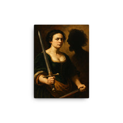 Artemisia Gentileschi self portrait with sword and severed shadow canvas print on a plain backdrop in size 12"x16".