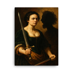 Artemisia Gentileschi self portrait with sword and severed shadow canvas print on a plain backdrop in size 18"x24".
