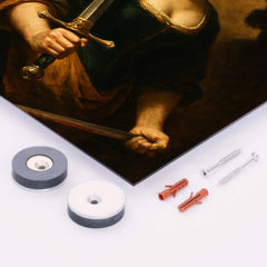 Artemisia Gentileschi self portrait with sword and severed shadow metal print mockup