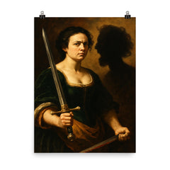 Artemisia Gentileschi self portrait with sword and severed shadow poster on a plain backdrop in size 8"x10".
