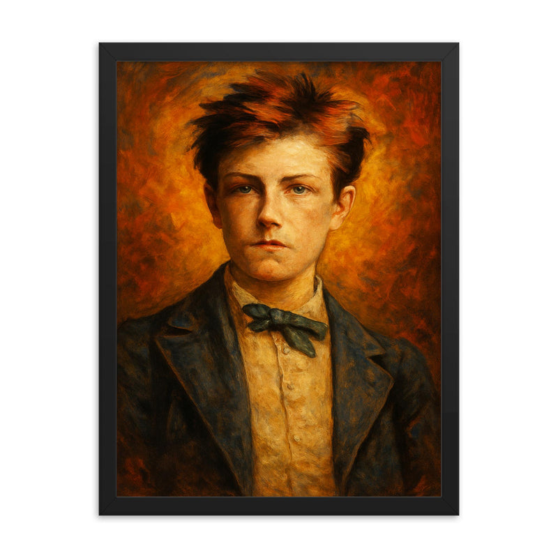 Arthur Rimbaud framed print on a plain backdrop in size 18