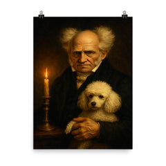 Arthur Schopenhauer and poodle by candlelight poster on a plain backdrop in size 8"x10".