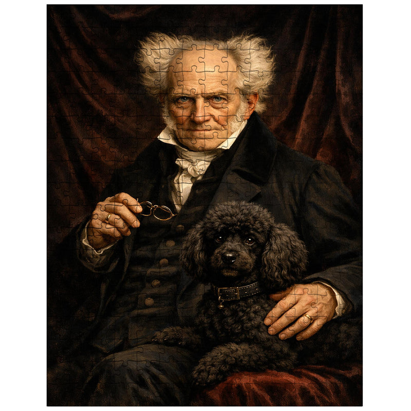 Arthur Schopenhauer with poodle and dark velvet jigsaw puzzle