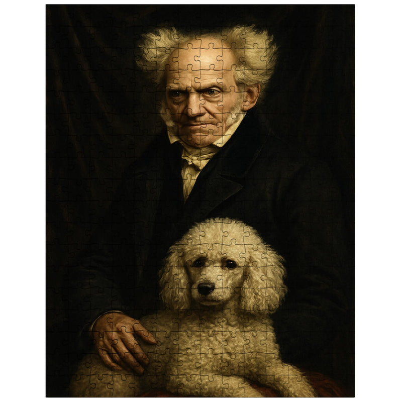 Arthur Schopenhauer with poodle and grim velvet drapery jigsaw puzzle