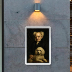Arthur Schopenhauer with poodle and grim velvet drapery poster 2