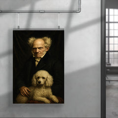 Arthur Schopenhauer with poodle and grim velvet drapery poster 4