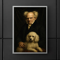 Arthur Schopenhauer with poodle and grim velvet drapery poster 5