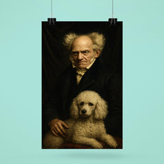 Arthur Schopenhauer with poodle and grim velvet drapery poster 6