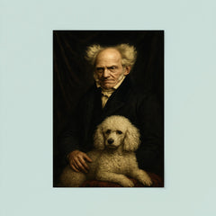 Arthur Schopenhauer with poodle and grim velvet drapery poster 8