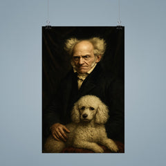 Arthur Schopenhauer with poodle and grim velvet drapery poster 9