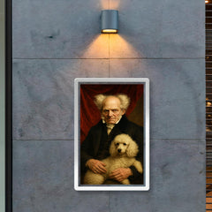Arthur Schopenhauer with poodle and red drapery poster 2