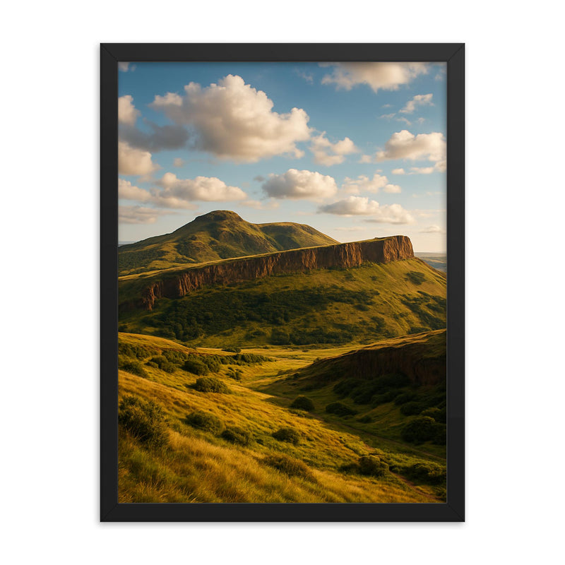 Arthur's Seat and Salisbury Crags Scotland framed print on a plain backdrop in size 18