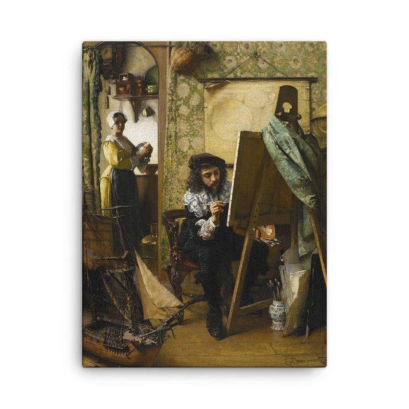 Artist in His Studio by Eduard Charlemont, 1890 canvas print on a plain backdrop in size 18
