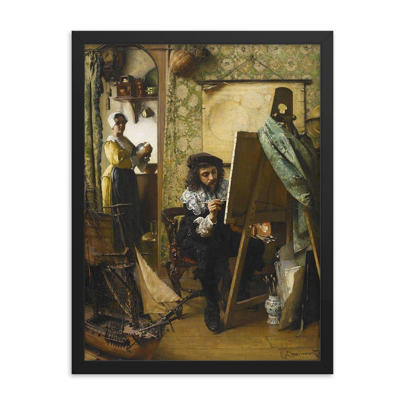 Artist in His Studio by Eduard Charlemont, 1890 framed print on a plain backdrop in size 18