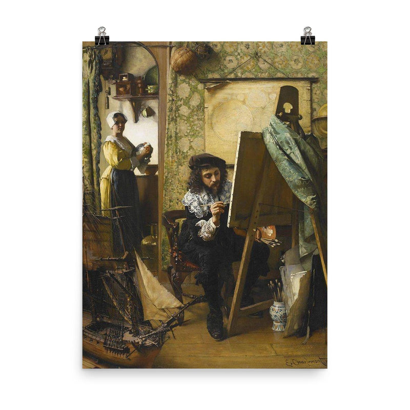 Artist in His Studio by Eduard Charlemont, 1890 poster on a plain backdrop in size 8