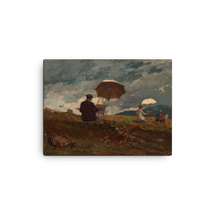 Artists Sketching in the White Mountains by Winslow Homer, 1868 canvas print on a plain backdrop in size 12"x16".