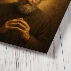 Arvo Pärt in stillness with bell motif metal print mockup