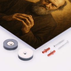 Arvo Pärt in stillness with bell motif metal print mockup