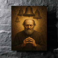 Arvo Pärt in stillness with bell motif metal print mockup