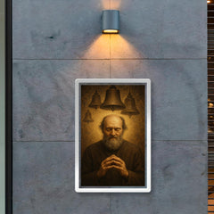 Arvo Pärt in stillness with bell motif poster 2