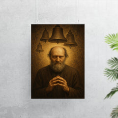 Arvo Pärt in stillness with bell motif poster 7