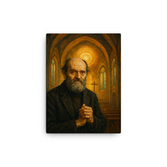 Arvo Pärt tintinnabuli chapel portrait canvas print on a plain backdrop in size 12"x16".