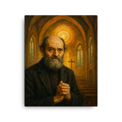 Arvo Pärt tintinnabuli chapel portrait canvas print on a plain backdrop in size 16"x20".