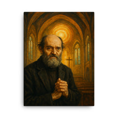 Arvo Pärt tintinnabuli chapel portrait canvas print on a plain backdrop in size 18"x24".