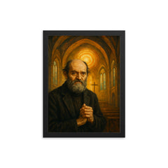Arvo Pärt tintinnabuli chapel portrait framed print on a plain backdrop in size 12"x16".