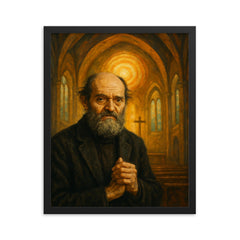 Arvo Pärt tintinnabuli chapel portrait framed print on a plain backdrop in size 16"x20".