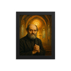 Arvo Pärt tintinnabuli chapel portrait framed print on a plain backdrop in size 8"x10".