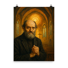 Arvo Pärt tintinnabuli chapel portrait poster on a plain backdrop in size 8"x10".