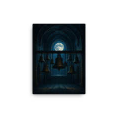 Arvo Part tintinnabuli bells in moonlit chapel canvas print on a plain backdrop in size 12"x16".