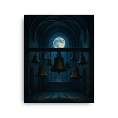 Arvo Part tintinnabuli bells in moonlit chapel canvas print on a plain backdrop in size 16"x20".