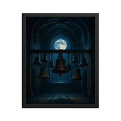 Arvo Part tintinnabuli bells in moonlit chapel framed print on a plain backdrop in size 16"x20".