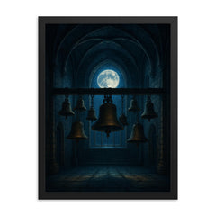 Arvo Part tintinnabuli bells in moonlit chapel framed print on a plain backdrop in size 18"x24".