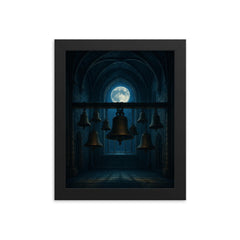 Arvo Part tintinnabuli bells in moonlit chapel framed print on a plain backdrop in size 8"x10".