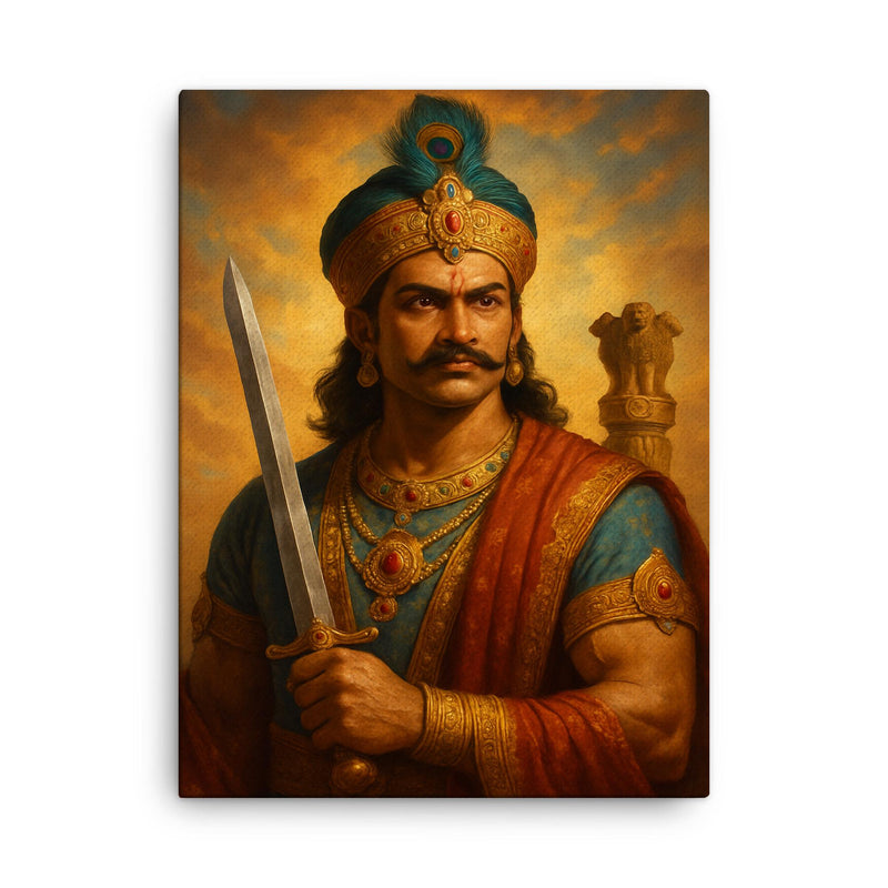 Ashoka the Great canvas print on a plain backdrop in size 18
