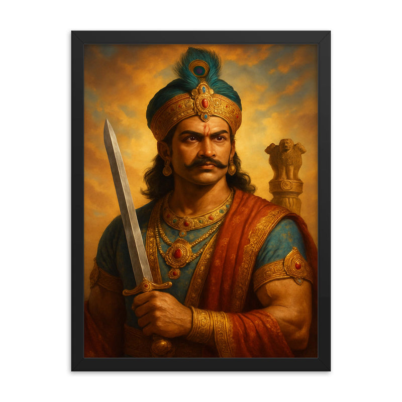 Ashoka the Great framed print on a plain backdrop in size 18